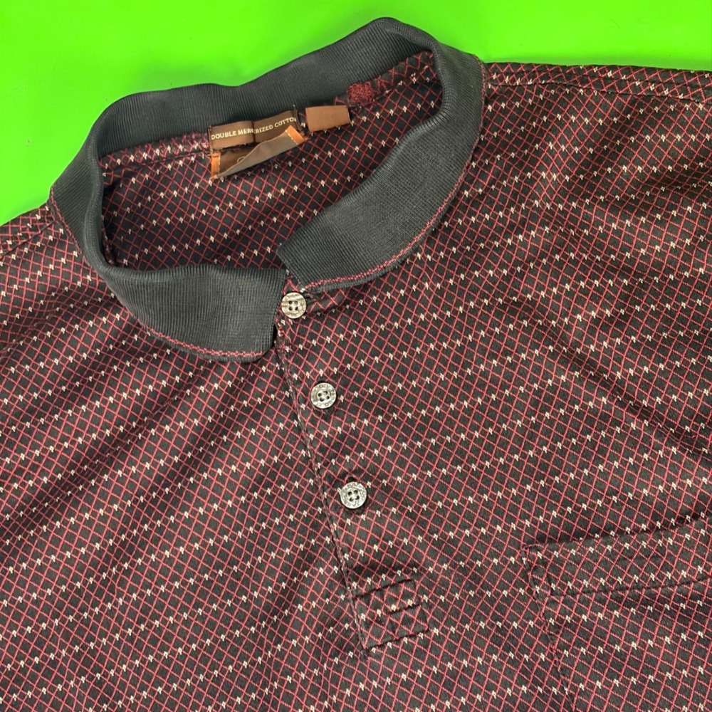 Tasso Elba‎ Golf Polo Mens L Burgundy Geometric AOP 100% Mercerized Cotton Shirt
